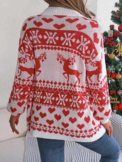 Women's Christmas Deer Print Cardigan Sweater