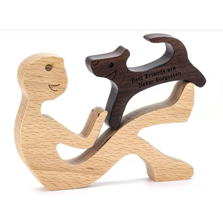 DIY Wooden Dog Figurine Sculpture Home Decor