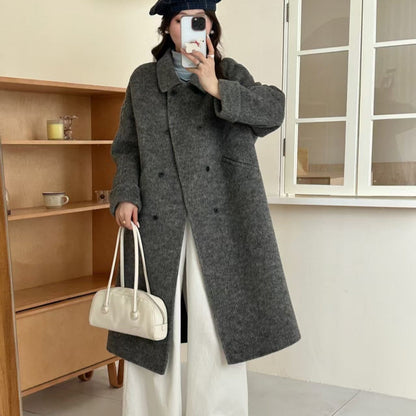 Peter Pan Collar Double-breasted Double-faced Wool Coat