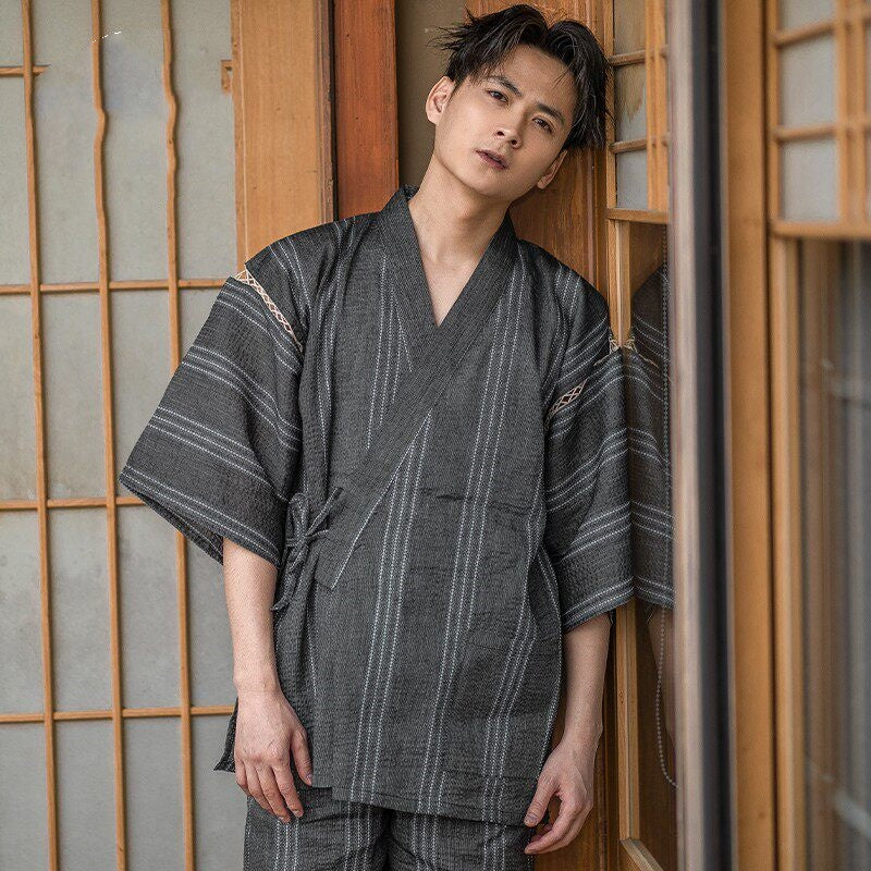 Mens Portable Striped Printed Loungewear Pajama Set