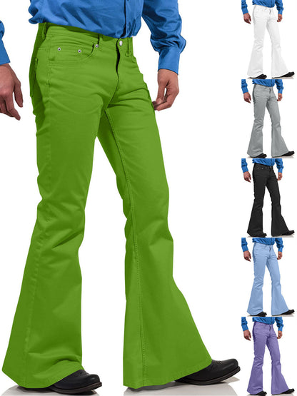 2025 New In-Stock Men's Cross-Border Amazon Solid Color Casual Stretch Slim Retro Flared Pants