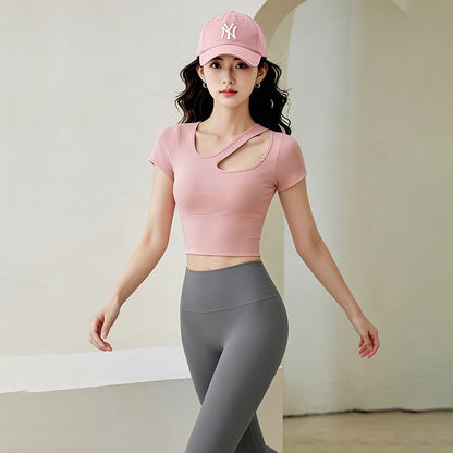 Womens Off-shoulder Hollow-out Short-sleeve Top