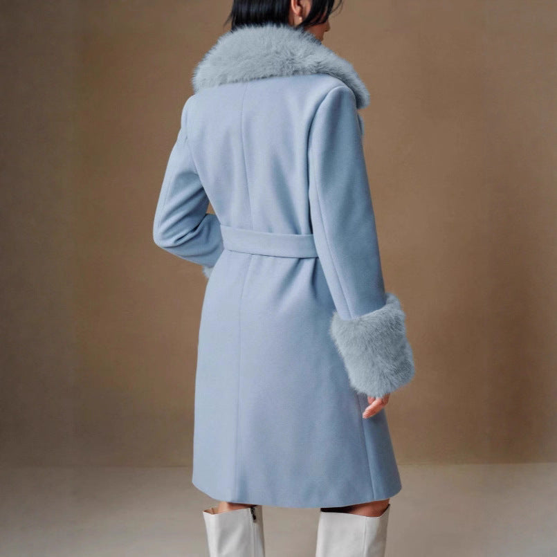 Detachable Fur-Trimmed Elegant Wool Coat