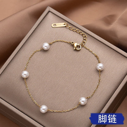 Titanium Steel Pearl Anklet Beach Jewelry