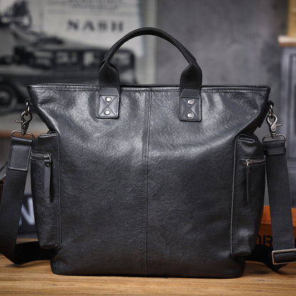 Mens Large-Capacity Shoulder And Crossbody Bag Made From Full-Grain Leather