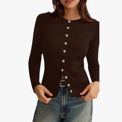 Womens Long-sleeve Button-front Knit Cardigan