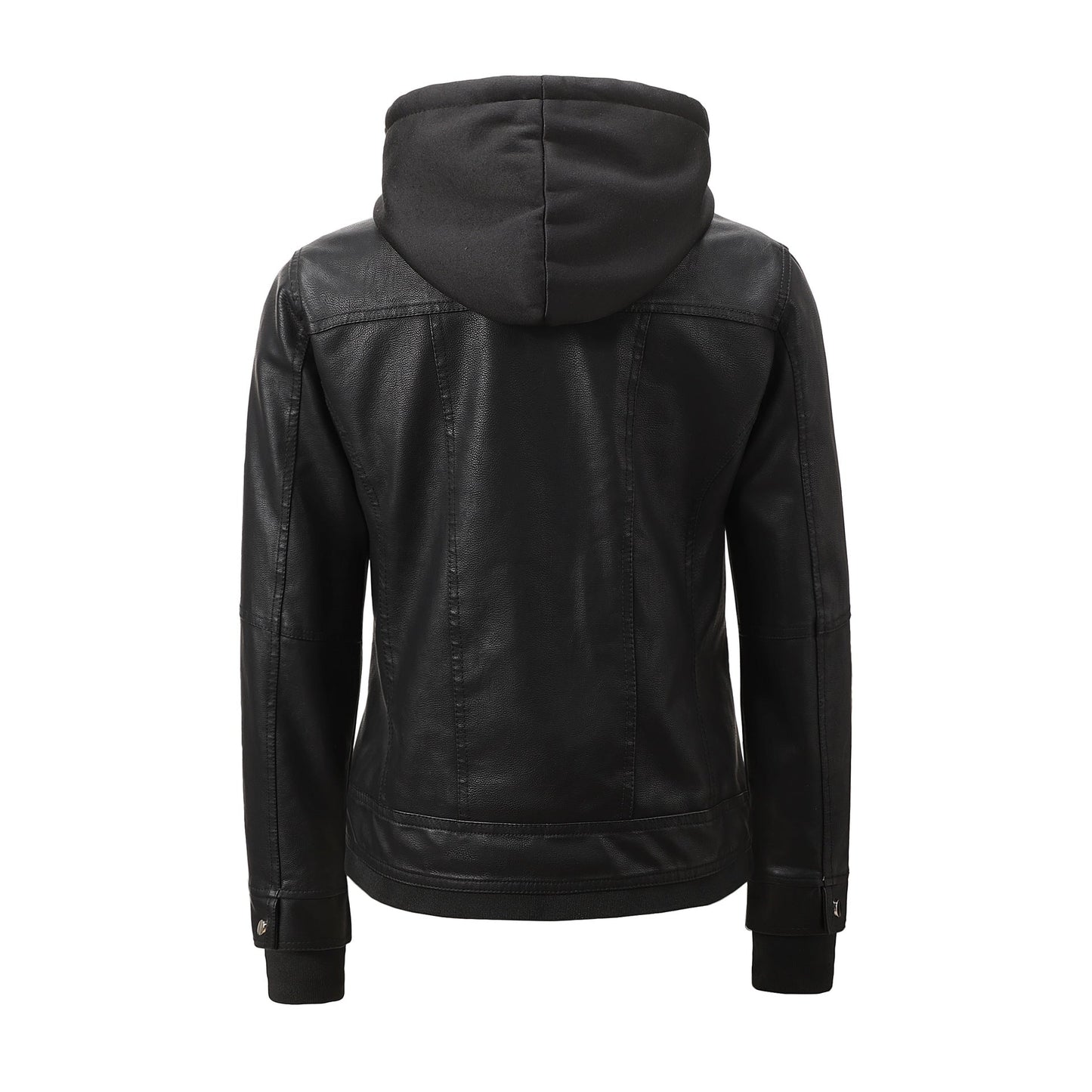 Detachable-hooded Biker Jacket Waist-cinching Faux-leather Coat That Flatters