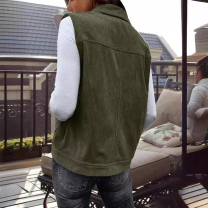 Corduroy Patchwork Sleeveless Cardigan Vest