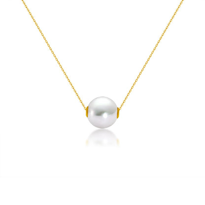 18K Gold Round Pearl Necklace Clavicle Chain