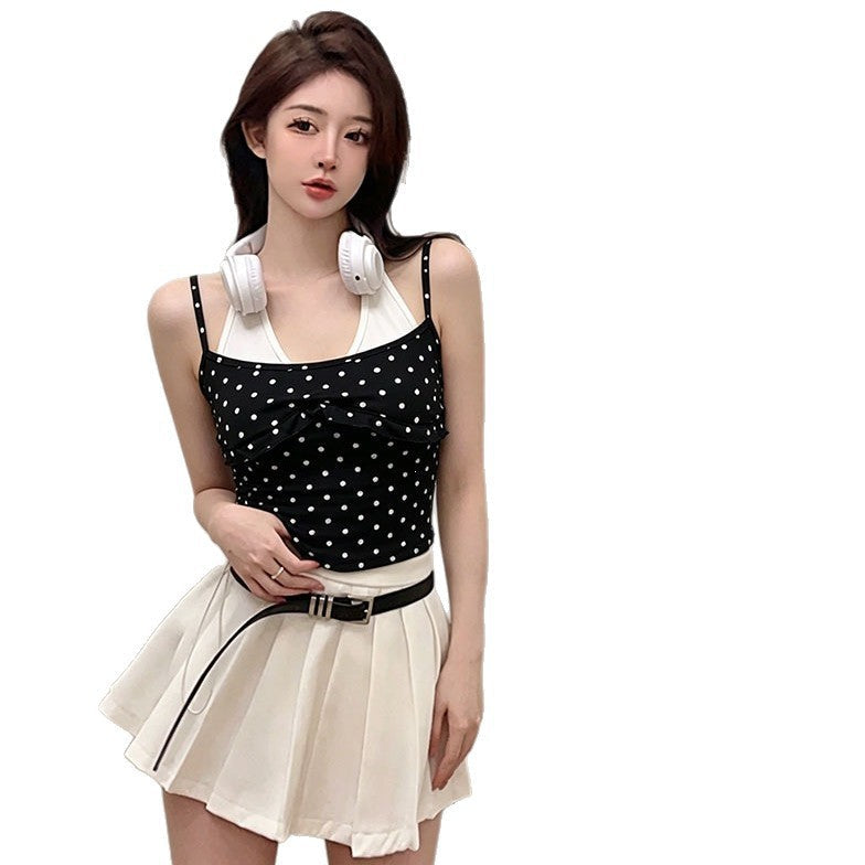 Fake Two-Piece Halter-Neck Polka-Dot Camisole For Women