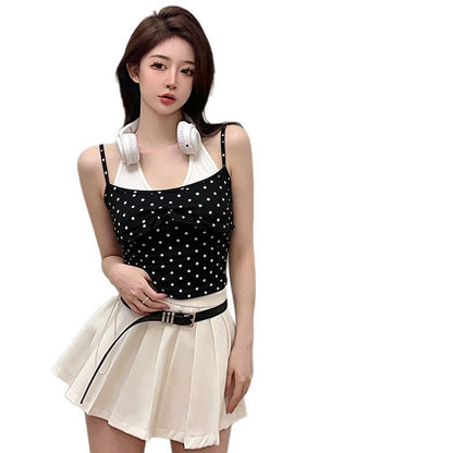 Fake Two-Piece Halter-Neck Polka-Dot Camisole For Women