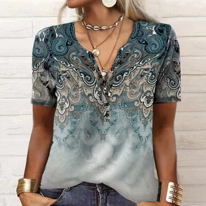 2026 Spring Summer European And American New Women's Short Sleeved Printed Casual Fashion Versatile Short Sleeved T-shirt