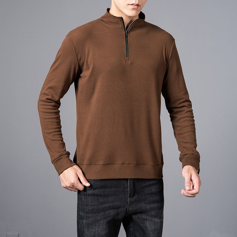 Mens Sweater Trendy All Match Casual Long Sleeve T Shirt Lapel Base Layer