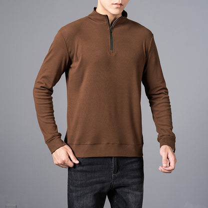 Mens Sweater Trendy All Match Casual Long Sleeve T Shirt Lapel Base Layer