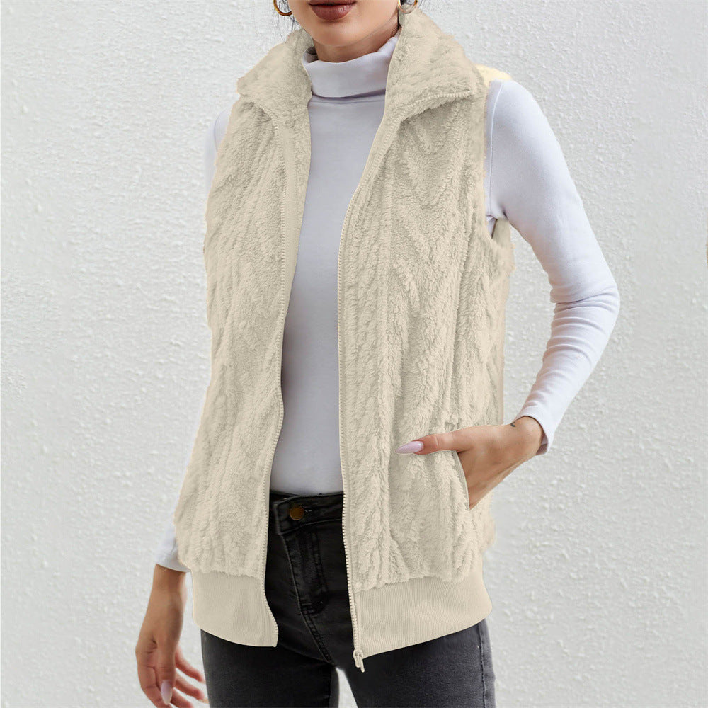Thickened Jacquard Double-Faced Fleece Sleeveless Vest For Women