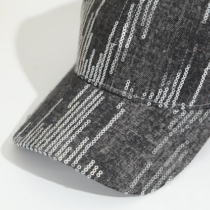 Full-pattern Vertical Sequin Washed Denim Baseball Cap, Suitable For Women's Outdoor Outings And Date Occasions, Versatile And Easy To Wear