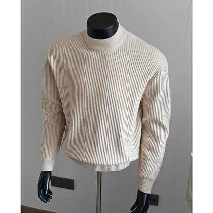 Mens White Ribbed Turtleneck Sweater Knitted Top