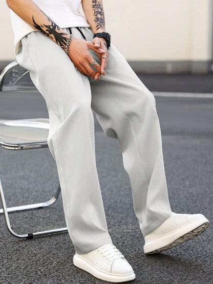 Mens Fashionable Versatile Loose-fit Straight-leg Casual Pants