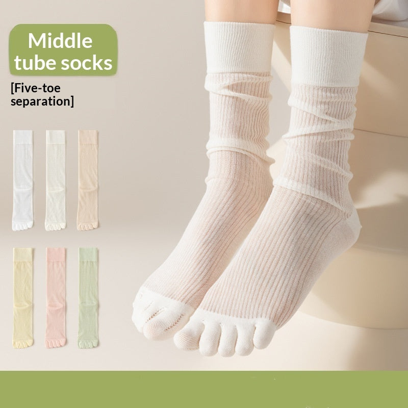 Five-toe Socks For Women Summer Thin Mid-calf Socks Sweat-absorbing And Deodorant