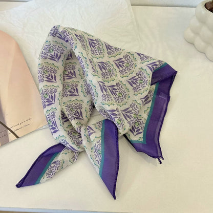 Korean-style Cashew Flower Cotton-Linen Square Scarf For Women