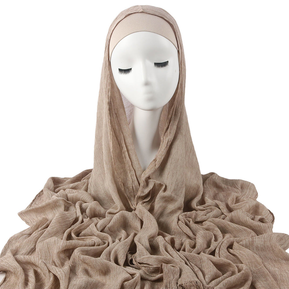 New Womens Solid-color Pleated Faux Hijab