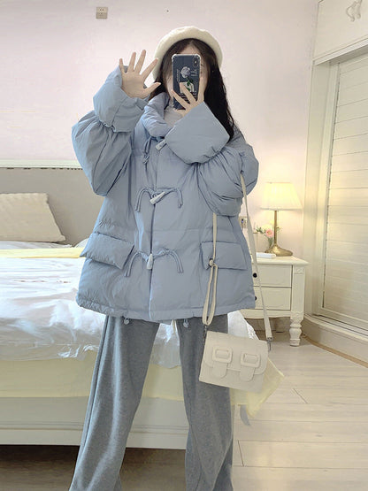 Bullhorn-button Down Cotton-padded Coat Extra-thick Outerwear