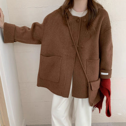 Alpaca Wool Hooded Double-faced Wool Coat