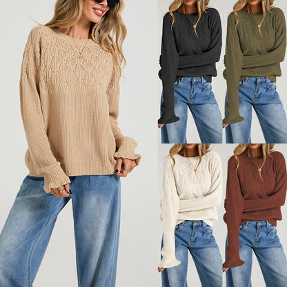 Womens Versatile Fashionable Crew-neck Sweater