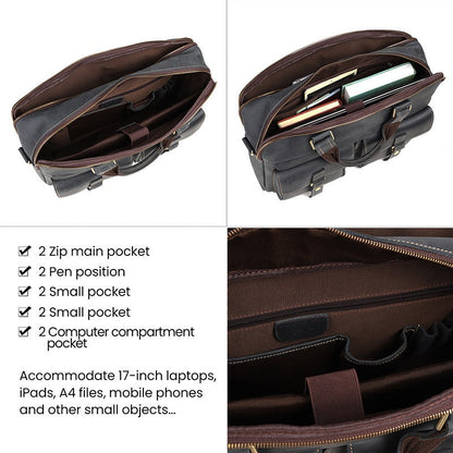 New Vintage Cowhide Men's Handbag Crazy Horse Leather Commuter Computer Bag Genuine Leather High-End Business Briefcase Men's Bag