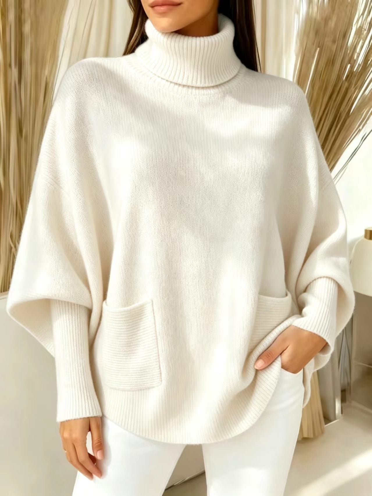 Fashionable Solid-Color Long-Sleeve Turtleneck Sweater For Women
