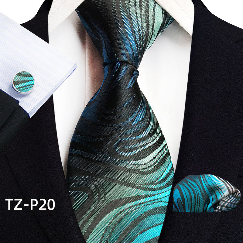 Mens Plaid Formal Tie Pocket Square And Cufflinks Three-Piece Set