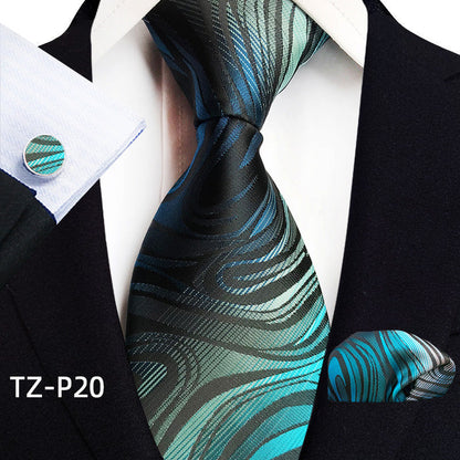 Mens Plaid Formal Tie Pocket Square And Cufflinks Three-Piece Set