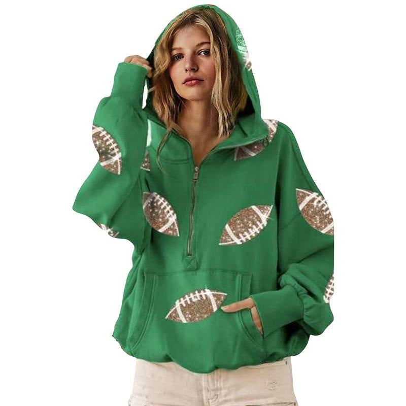 Football Digital Print Hoodie With Long Sleeves And A Zipper