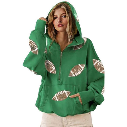 Football Digital Print Hoodie With Long Sleeves And A Zipper