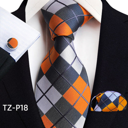 Mens Plaid Formal Tie Pocket Square And Cufflinks Three-Piece Set