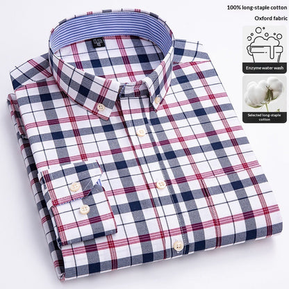 Mens Long-sleeve Oxford-cotton Shirt For Young And Middle-aged Men