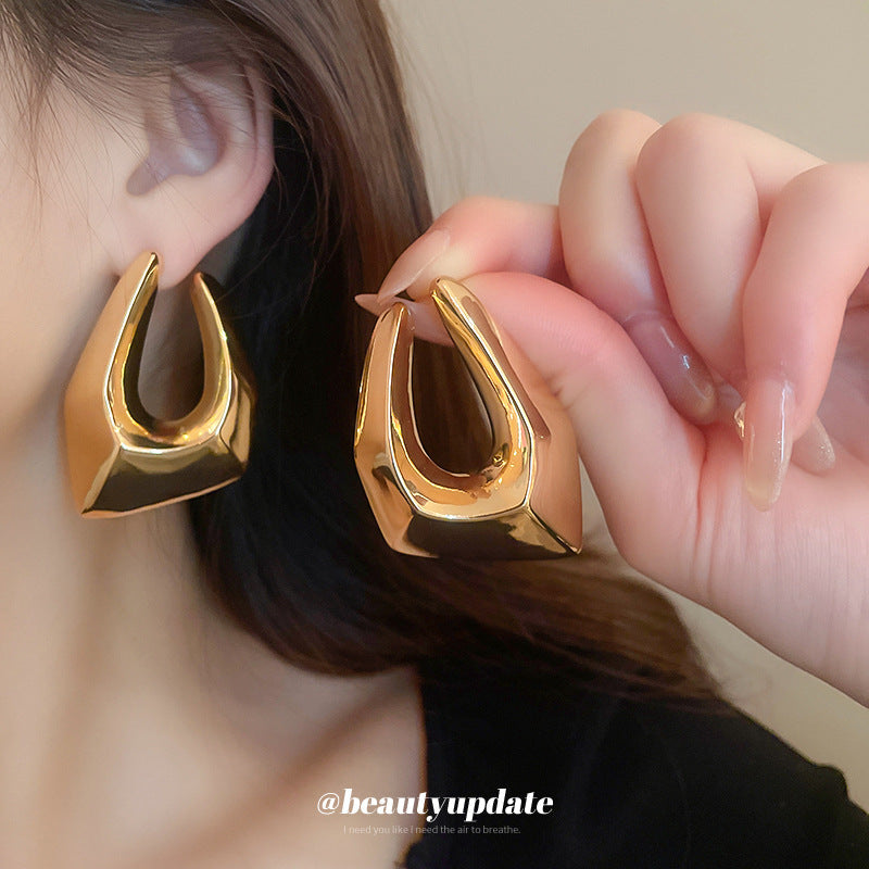 Statement Irregular Geometric Metal Stud Earrings - Bold Luxury Abstract Earrings For Women