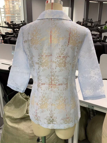 Jacquard Cropped-sleeve Blazer For Women