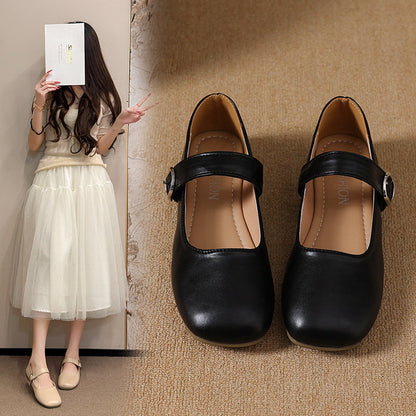 Women's Square Toe Vintage Low Cut Mary Jane Flats, 2026 Spring Autumn New Arrival, Elegant Commuter Fashion Buckle Strap Dress Shoes