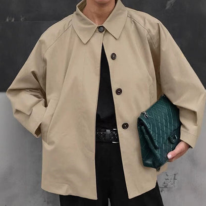 French-style Khaki Workwear Trench Coat Loose-fitting Mid-length