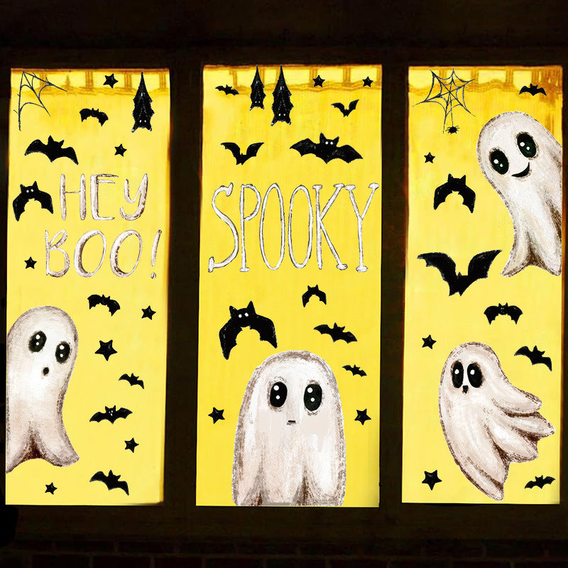 Halloween Window Stickers White Ghost Static Cling Decals And Bat Decals For Festive Storefront Decor