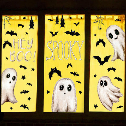 Halloween Window Stickers White Ghost Static Cling Decals And Bat Decals For Festive Storefront Decor