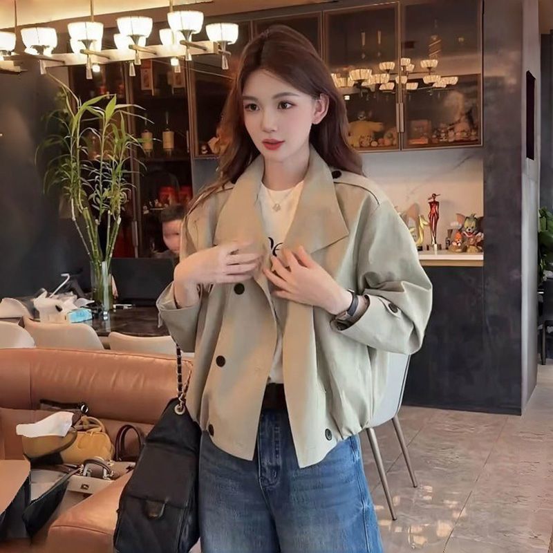 Designer-style Double-breasted Cropped Trench Coat