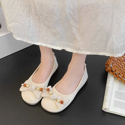 2026 New French Style Bow Leopard Print Flat Slip-On Pumps, Soft Sole Moccasins For Women