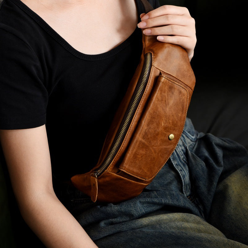 Retro Casual Vegetable Tanned Full-grain Leather Cowhide Chest Bag