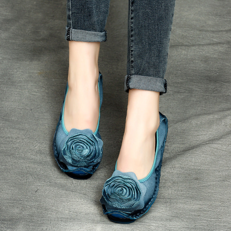 Ethnic-style Vintage Floral Flat Leather Pumps For Women