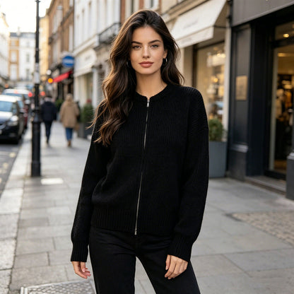 Casual Versatile Solid-color Zip-up Knit Cardigan Jacket