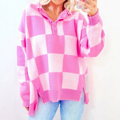 Womens Versatile Loose-fitting Half-button Sweater
