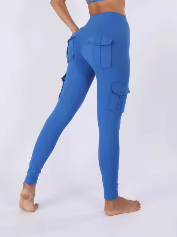 Multi-Pocket Sports Brushed Naked-Feel Yoga Slimming Tight Leggings For Women With High Waist And Fitness Sweat-Wicking Multi-Pocket Design