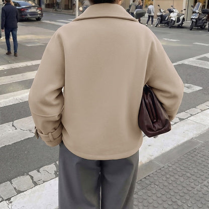Straight-cut Cropped Lapel Wool Coat For Women